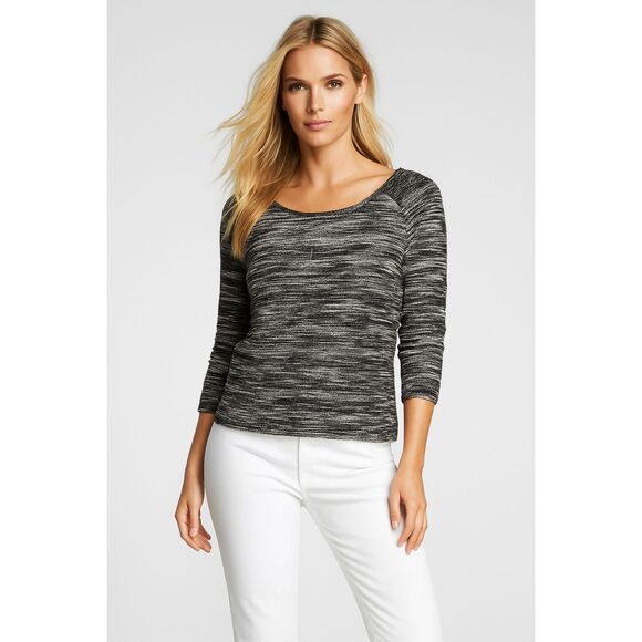BANANA REPUBLIC BLACK IVORY TWEED THIN KNIT CAREER CASUAL SWEATER SIZE: XS NWT - Picture 1 of 3